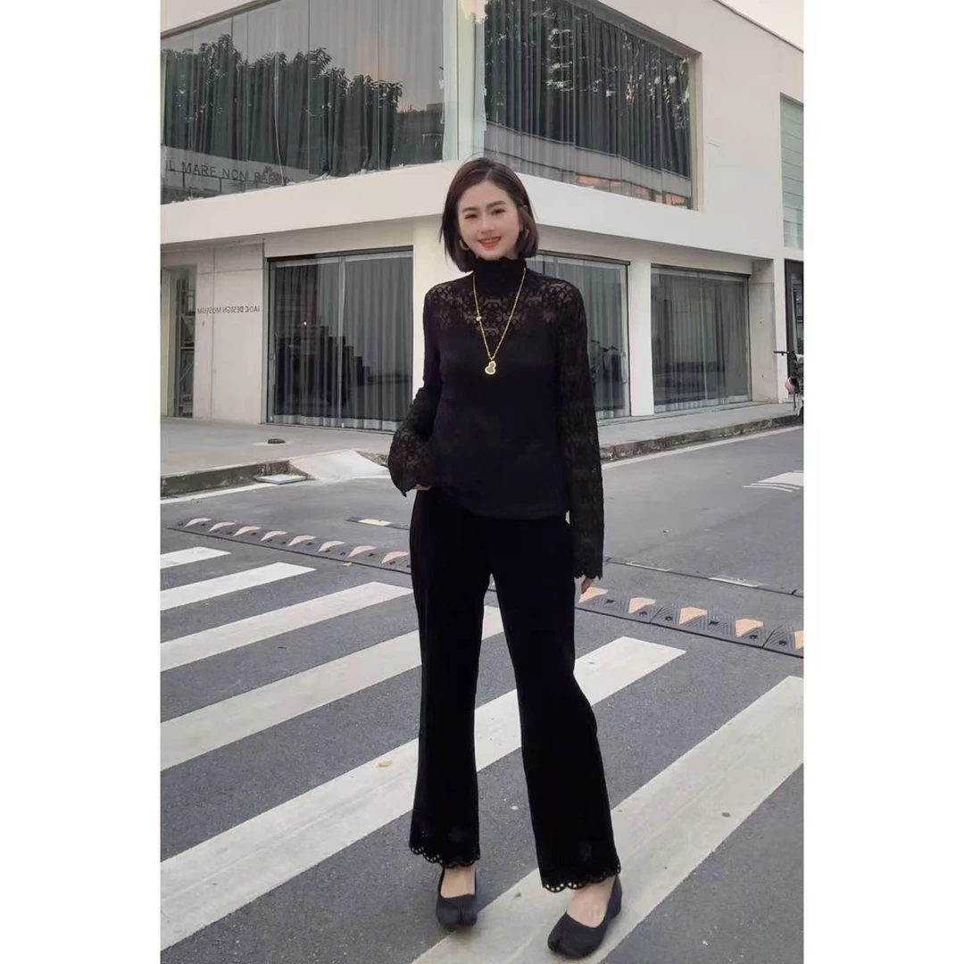 NANAKIKI【锦上添花】镂空日奢风显瘦高级微喇休闲裤KK-91