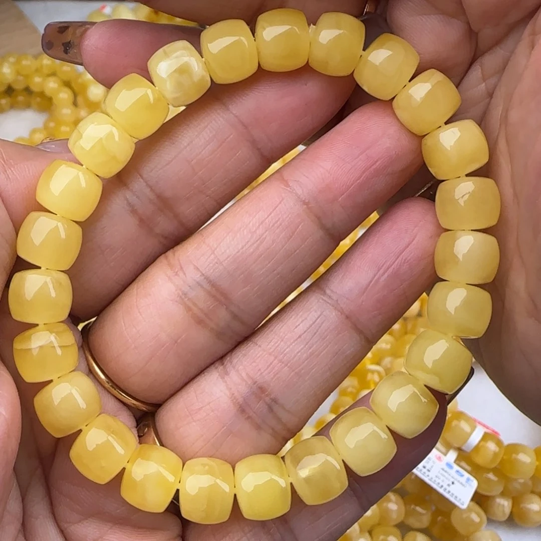 蜜蜡手链未镶嵌鸡油黄直切手串