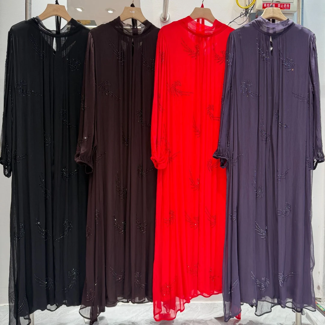 【A004】A级桑蚕丝连衣裙时尚新款民族风迪拜服饰休闲