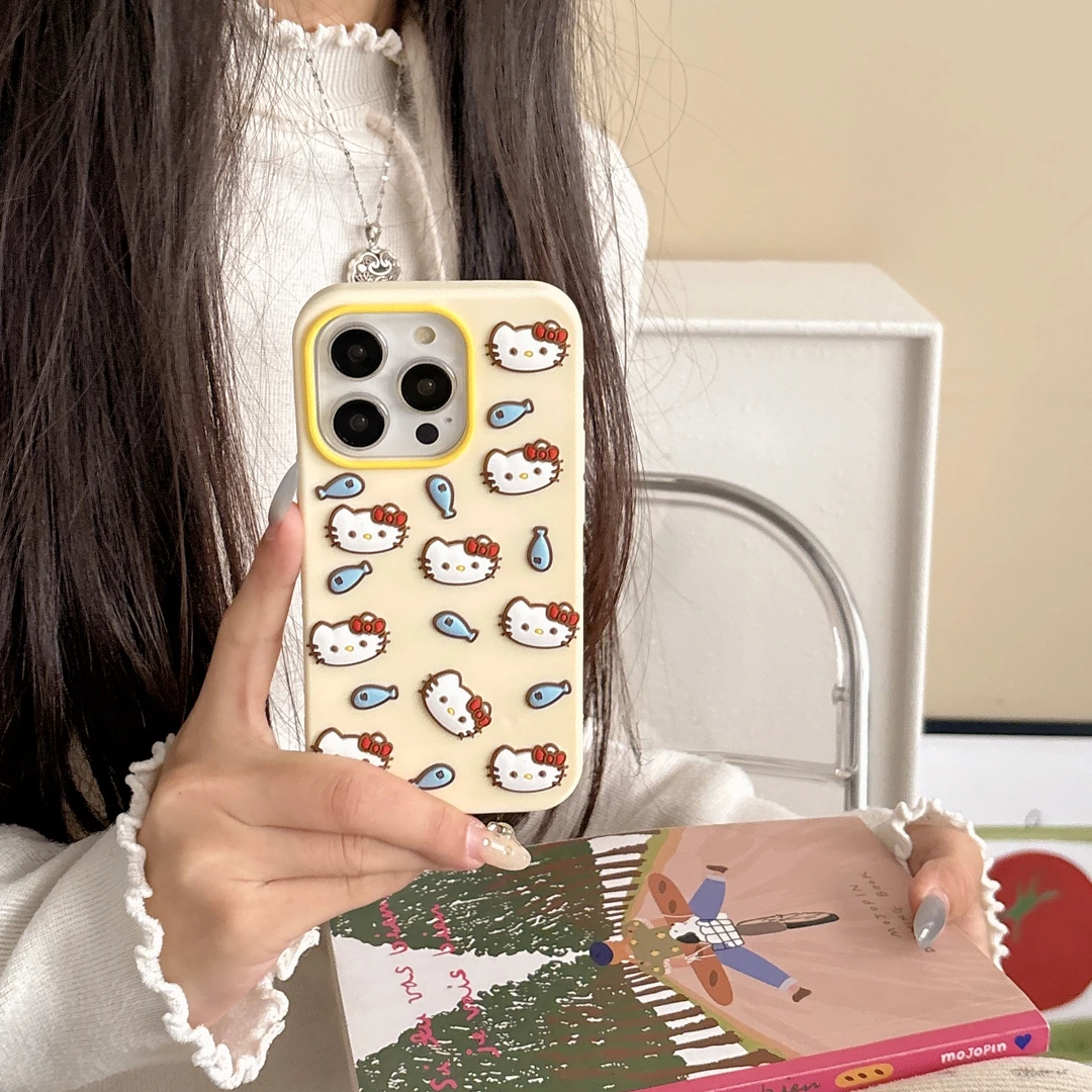 【苹果】可爱kt吃鱼硅胶手机壳适用苹果iphone16promax软15一体