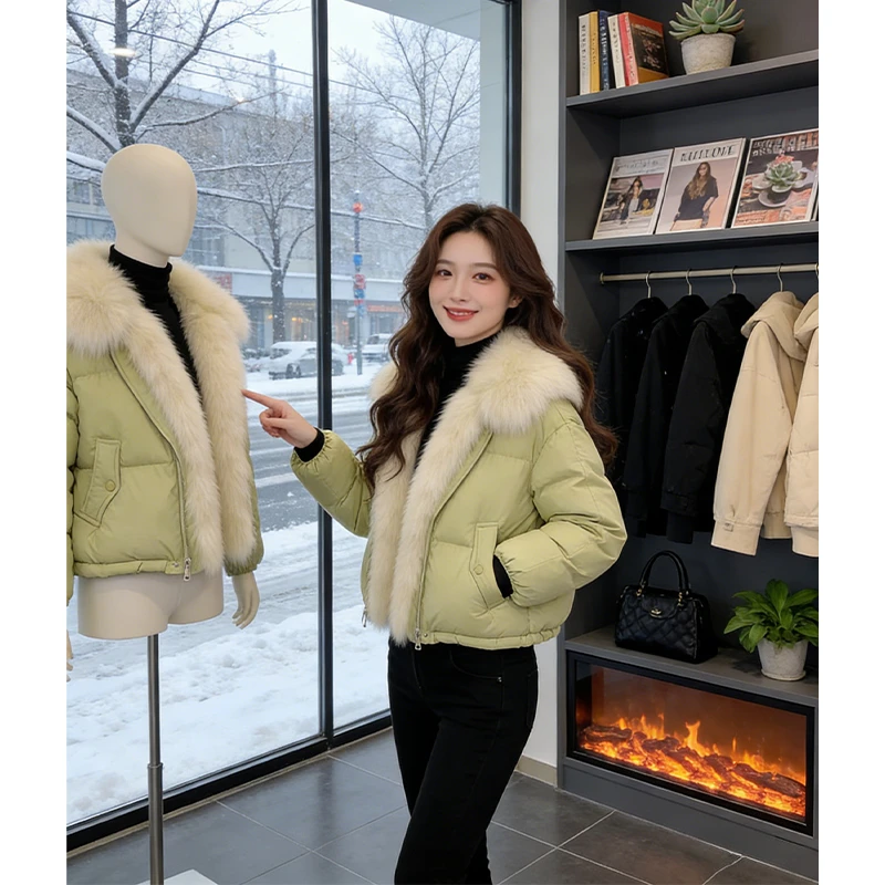 蓬暖大毛领棉服女2026冬季柔色系短款面包服小众甜暖氛围百搭