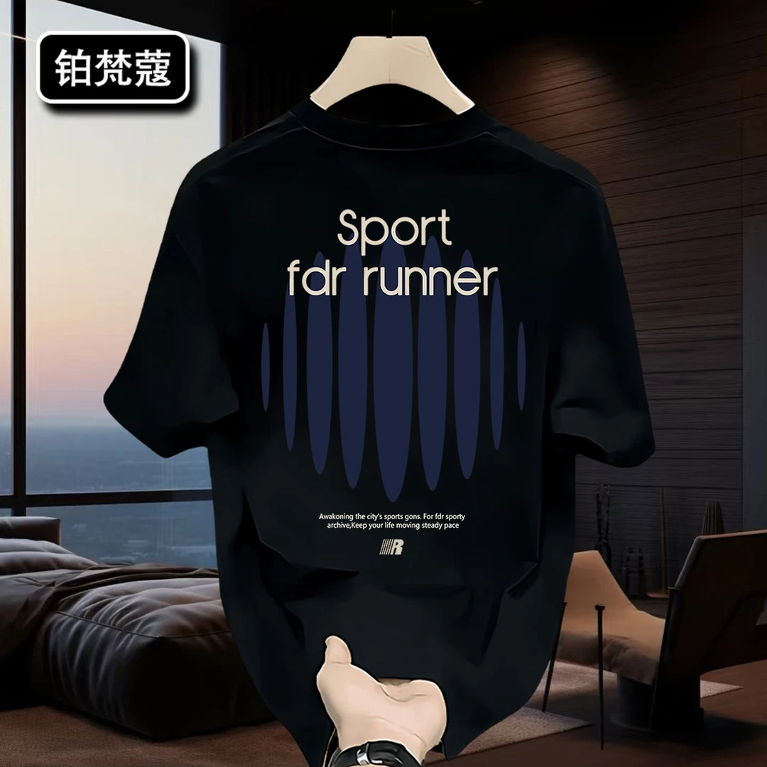 铂梵蔻男士休闲夏季痞帅圆领新款上衣印花宽松潮T恤轻奢纯棉短袖