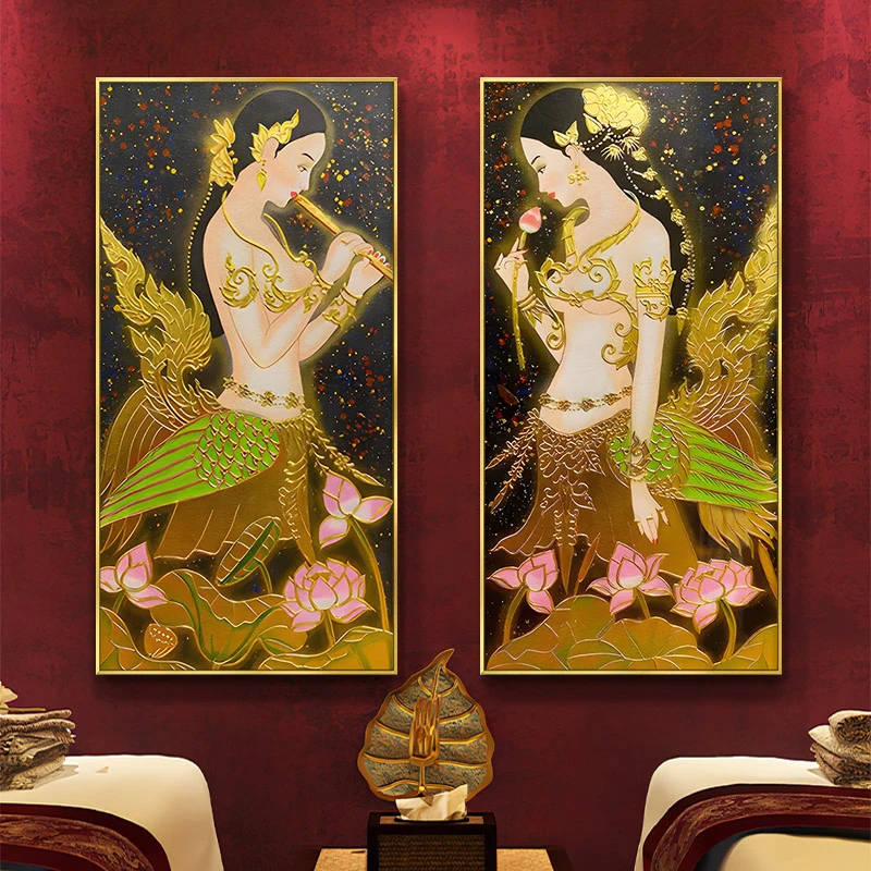 泰式足疗养生馆挂画泰国风情按摩店壁画东南亚风格餐厅佛像装饰画