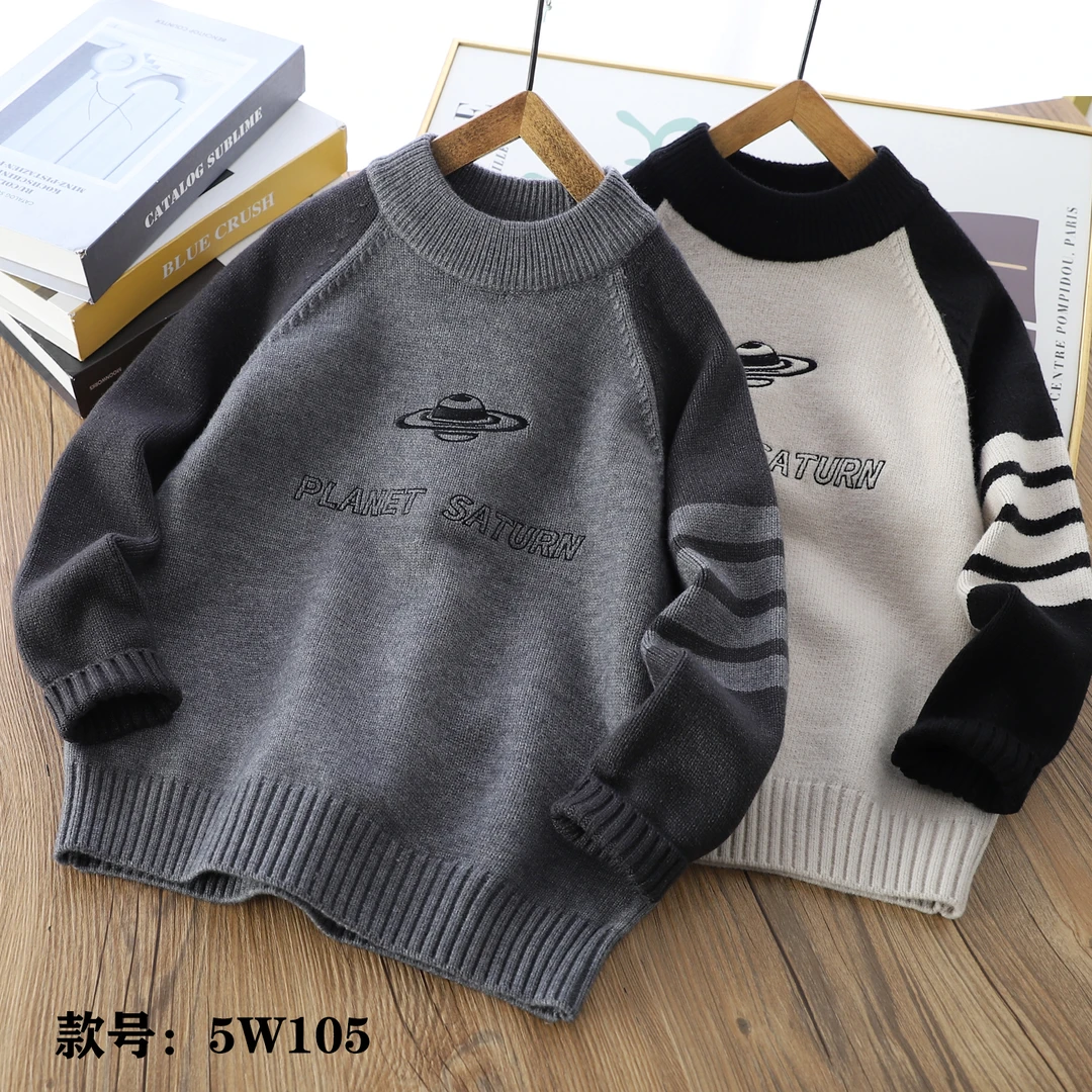 DU4长袖男 5w105针织毛衣冬季加绒中大童撞色帅气童装