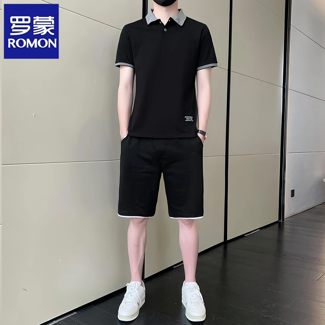 Romon/罗蒙夏季polo衫男士时尚休闲套装2025新款简约ins潮两件套T