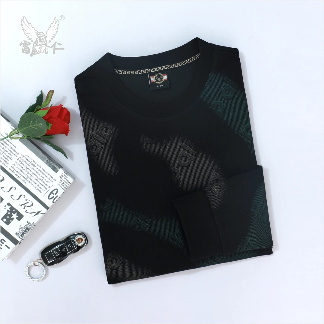 雷仁2025秋冬男士时尚印花休闲弹力长袖T恤圆领套头卫衣男LR52101