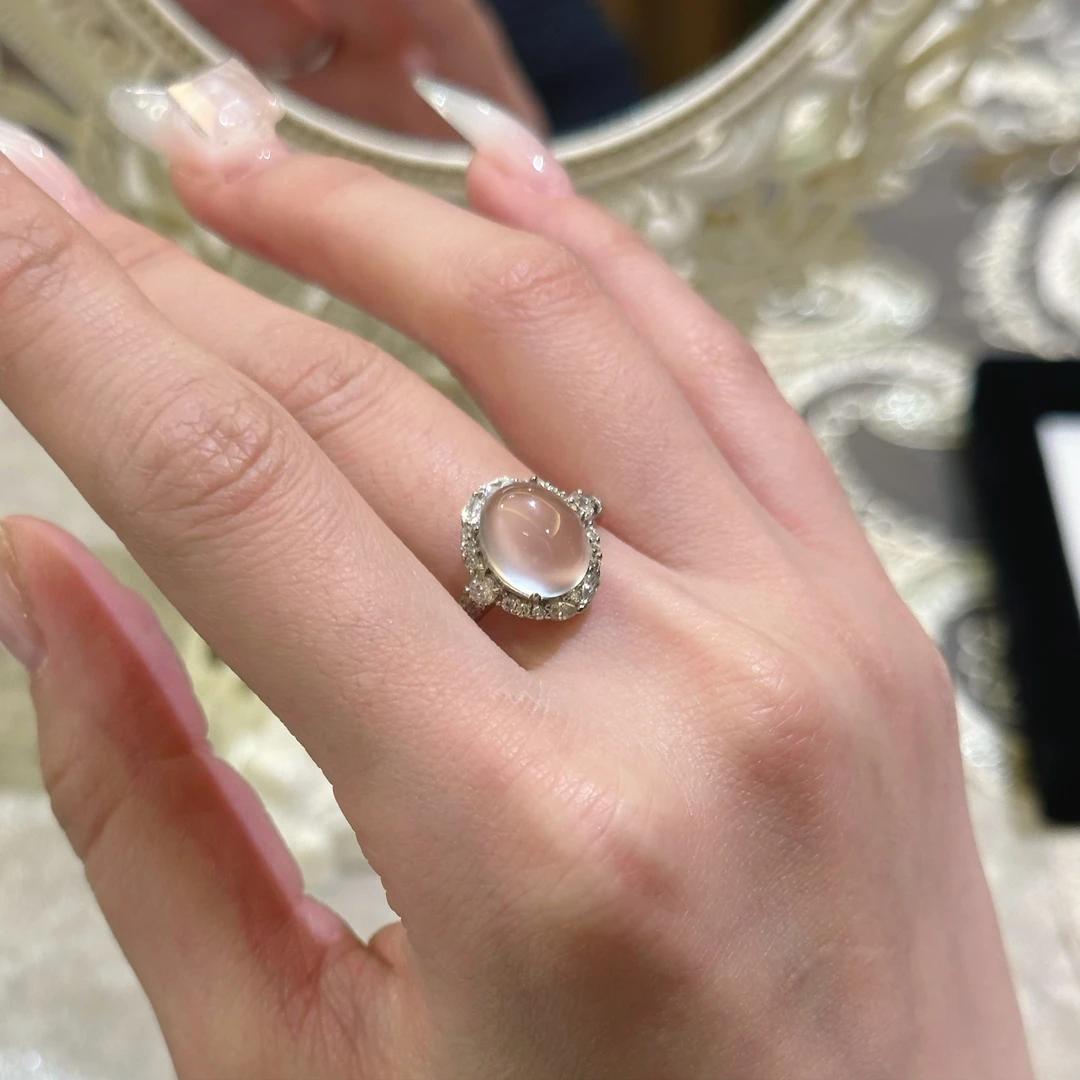 s925银白冰蛋面高冰高透超闪新中式贵妇戒指