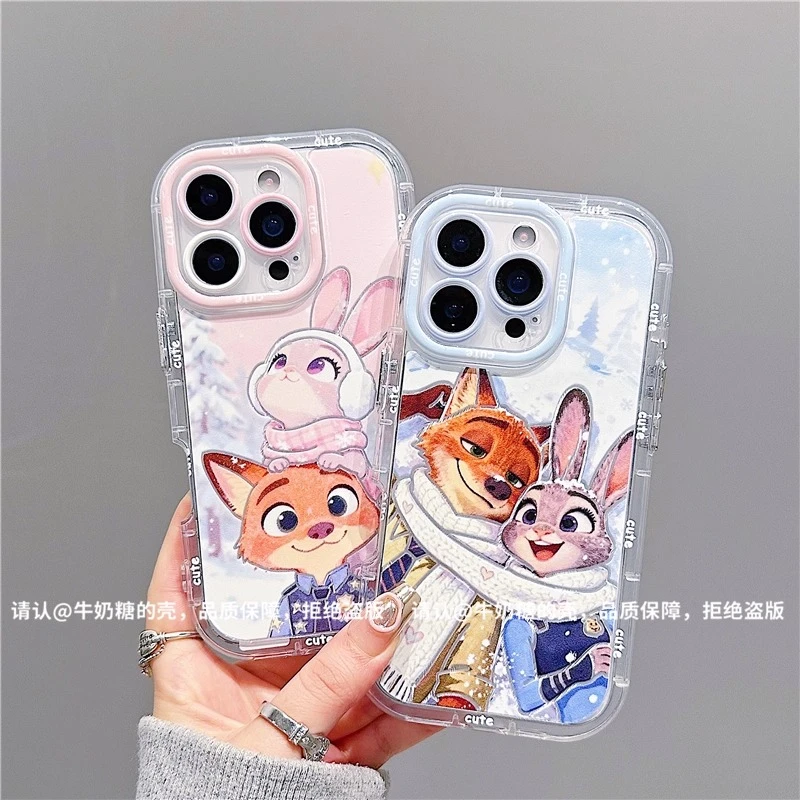 雪地尼克朱迪适用苹果17羽纱手机壳华为卡通vivo情侣小米OPPO防摔