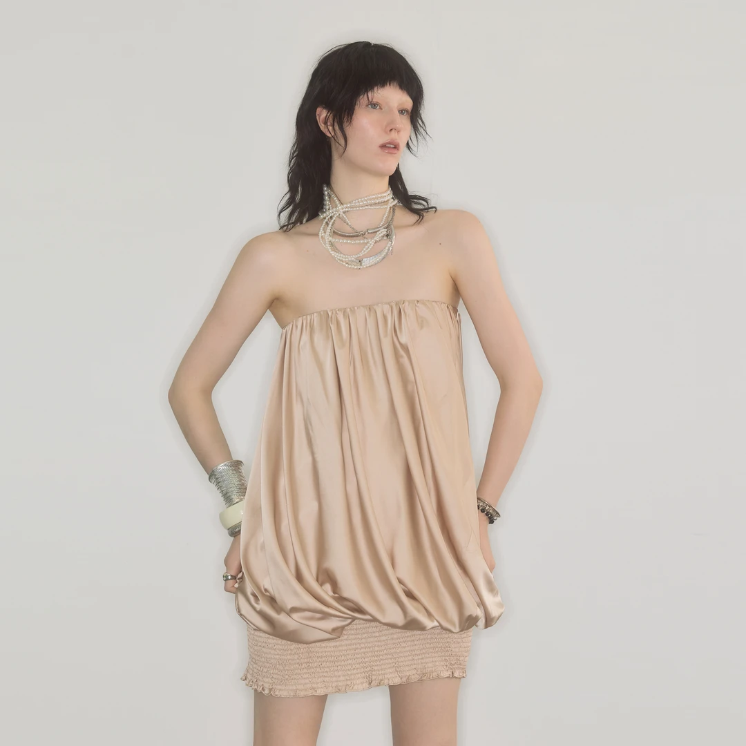 【原创】ENDO PER SE *Creased dress 两穿不规则抽皱抹胸连衣裙