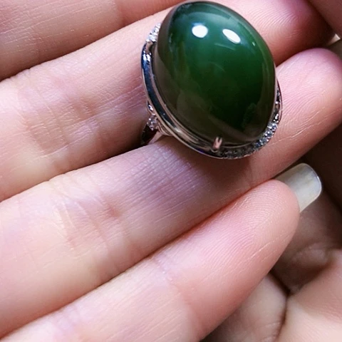 和田玉银S925镶嵌戒指