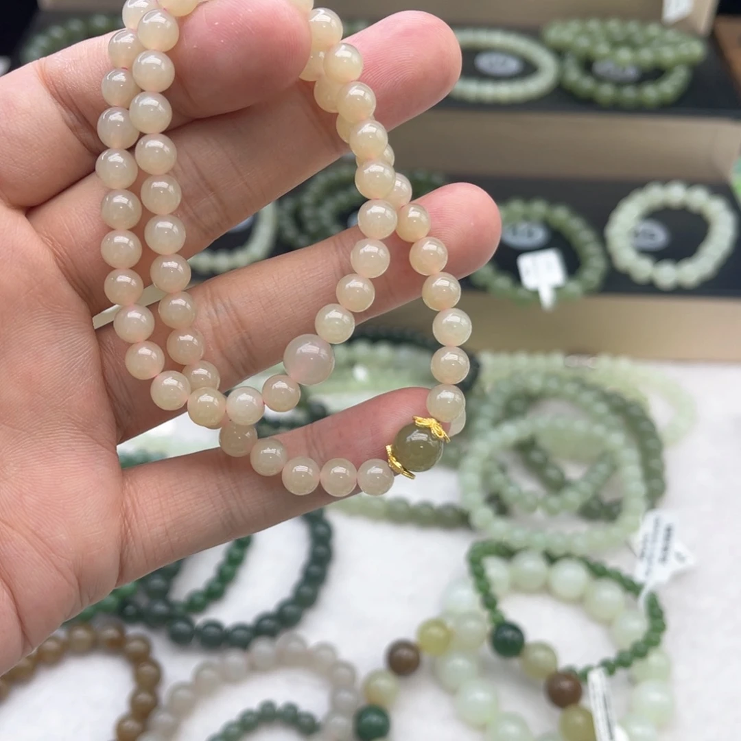 手链未镶嵌和田玉卡6冰藕粉双圈