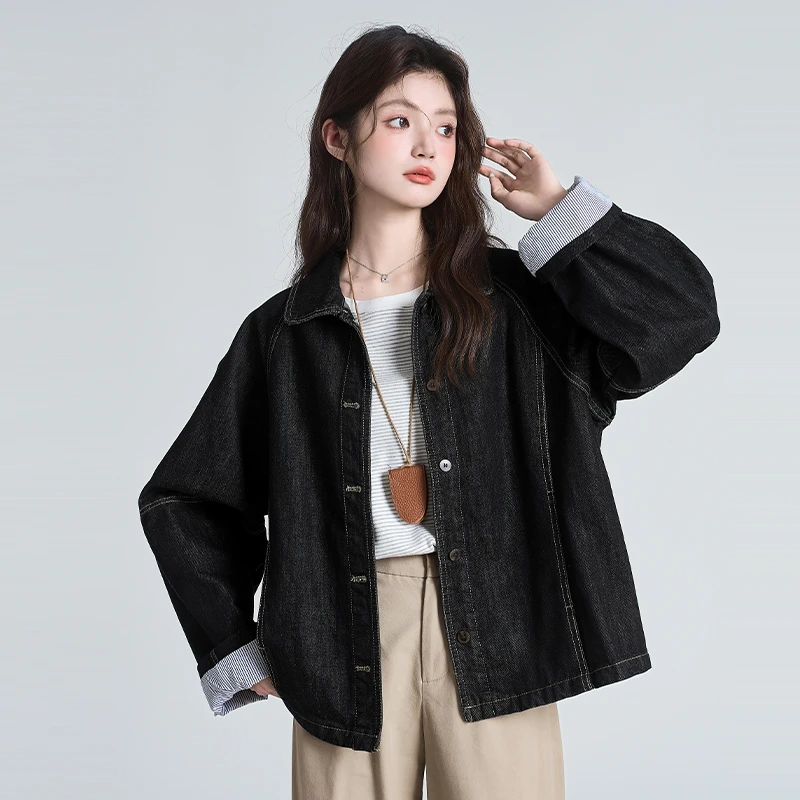 帛卡琪韩系牛仔外套女春秋季设计感小众宽松小个子休闲夹克上衣潮