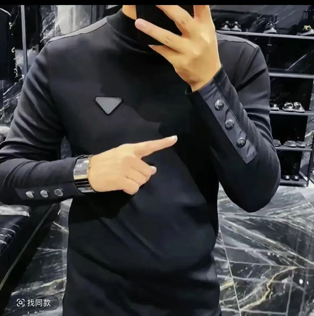 【专柜品质】男士半高领打底衫欧货时尚修身潮流长袖针织衫长袖t恤