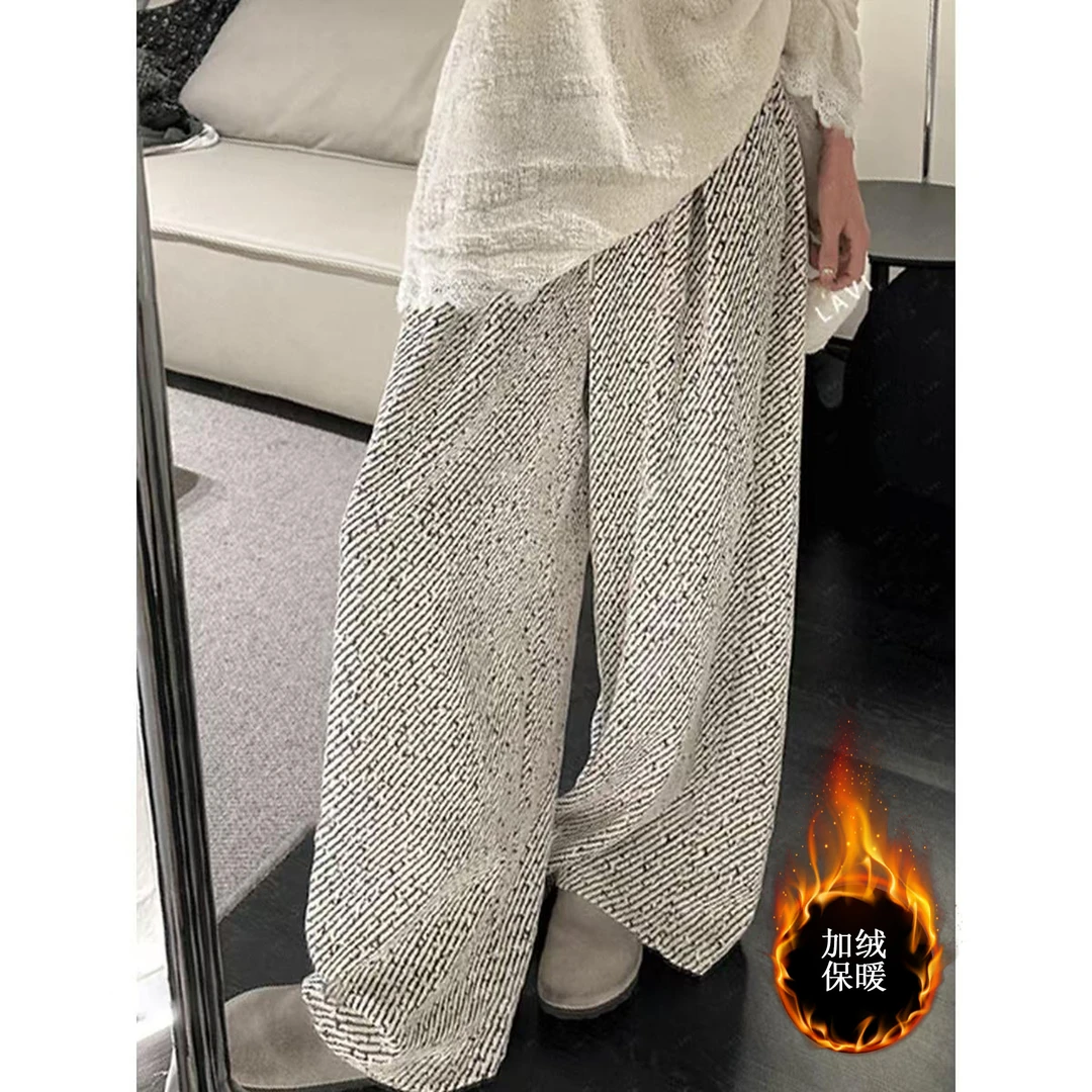 韩国东大门2024秋冬款加绒加厚绒感小香风慵懒宽松ins拖地裤