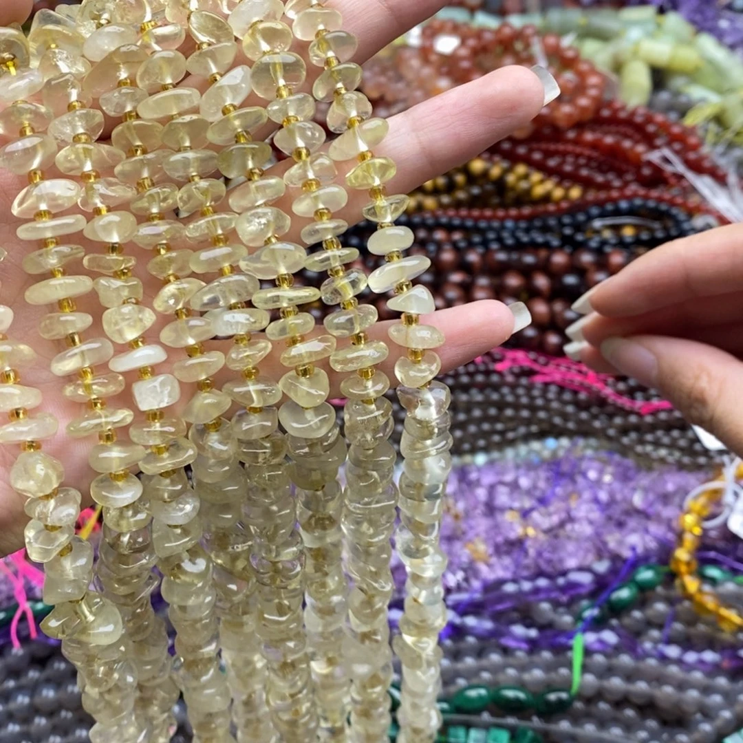 玛瑙/玉髓未镶嵌珠宝半成品一条纯天然柠檬晶中孔随行隔片