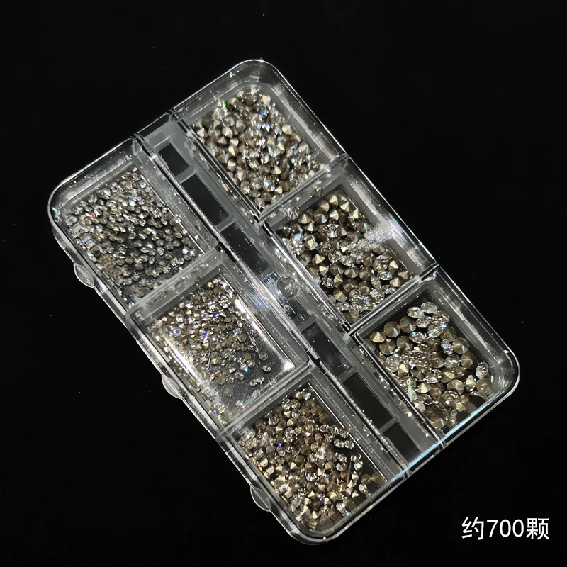 KaSi美甲高品白色尖底钻6格组合迷你指甲装饰轻奢爆闪饰品超闪