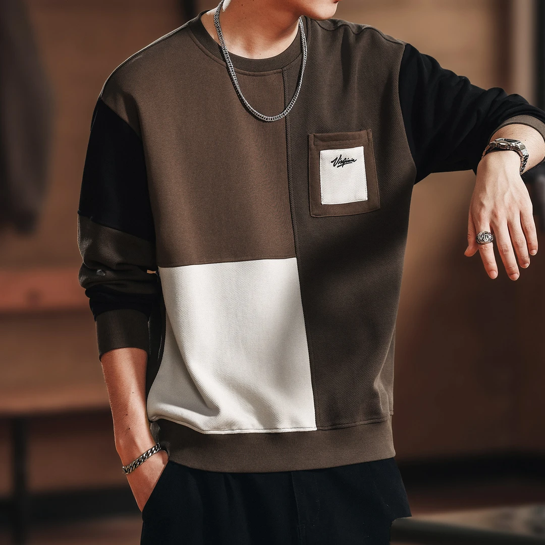 格蓝鹿高端设计感重磅磨毛拼色长袖卫衣男款潮牌宽松2025秋季上衣