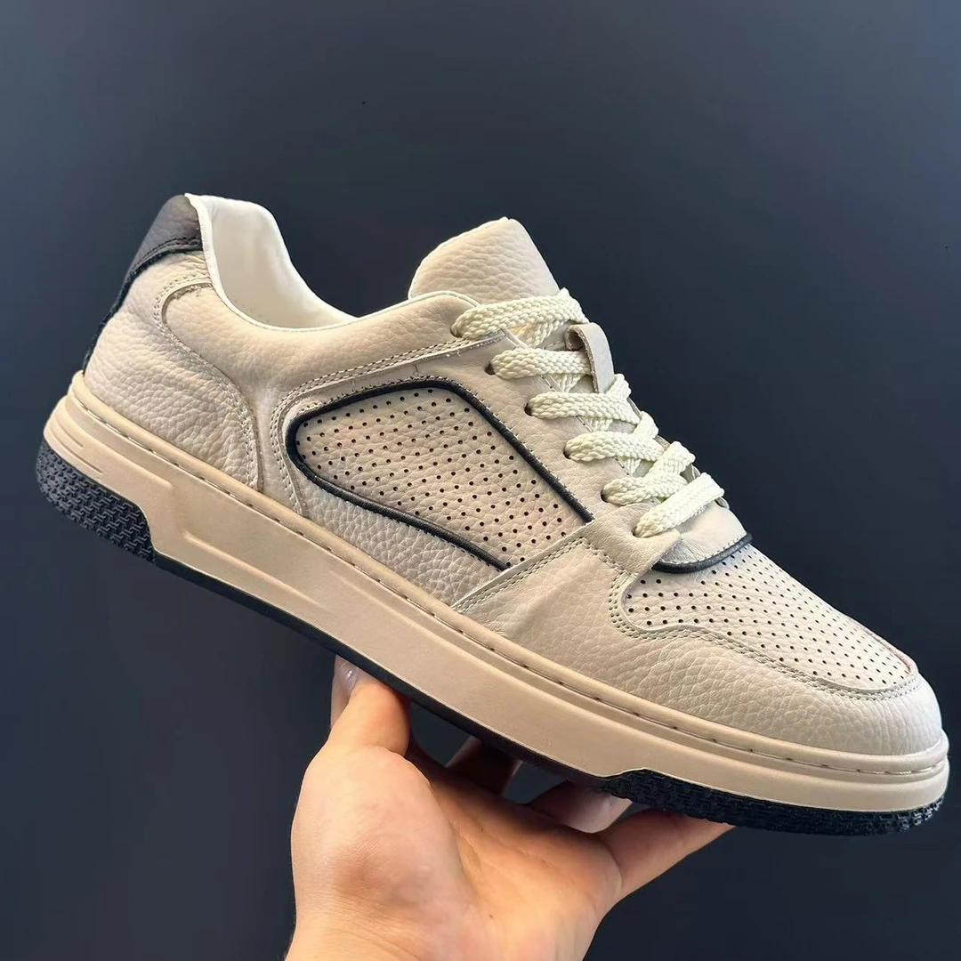 头层牛皮打孔软底小白鞋休闲商务韩版休闲皮鞋透气时尚板鞋夏季