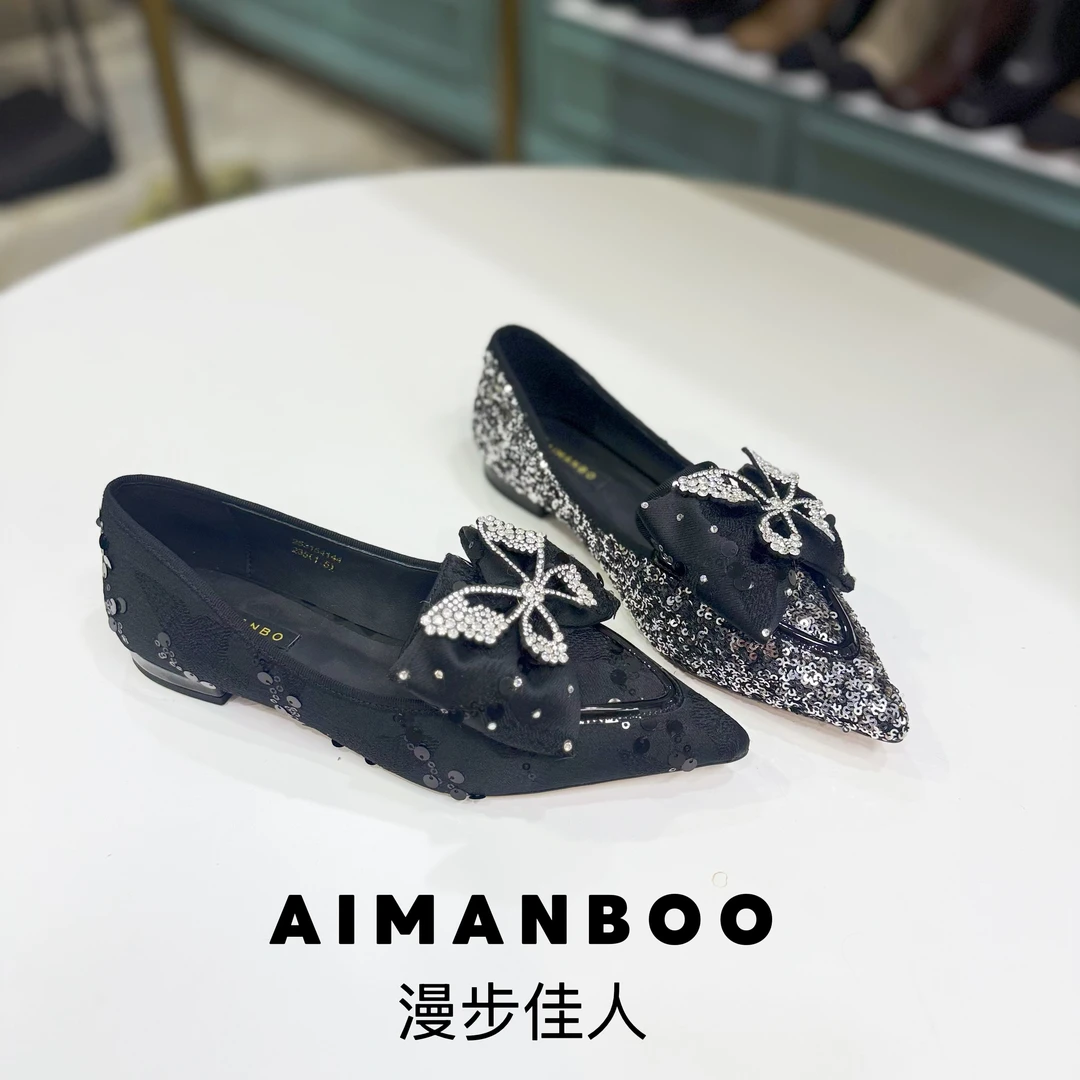 【漫步佳人】2531 54144春季气质豆豆鞋蝴蝶结软底单鞋休闲浅口时尚