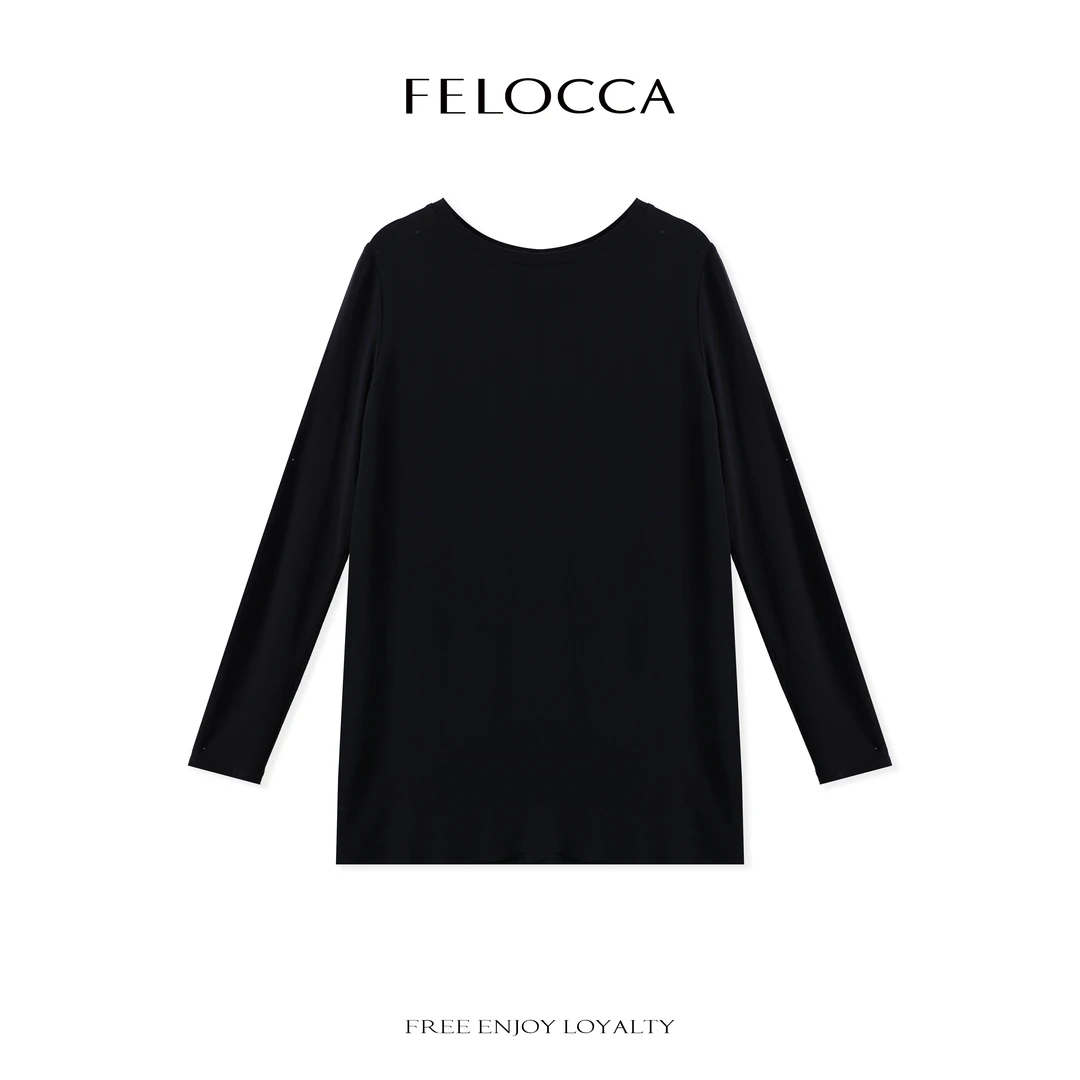 【FELOCCA】黑色圆领纸片人显瘦气质休闲简约上衣 9210-A