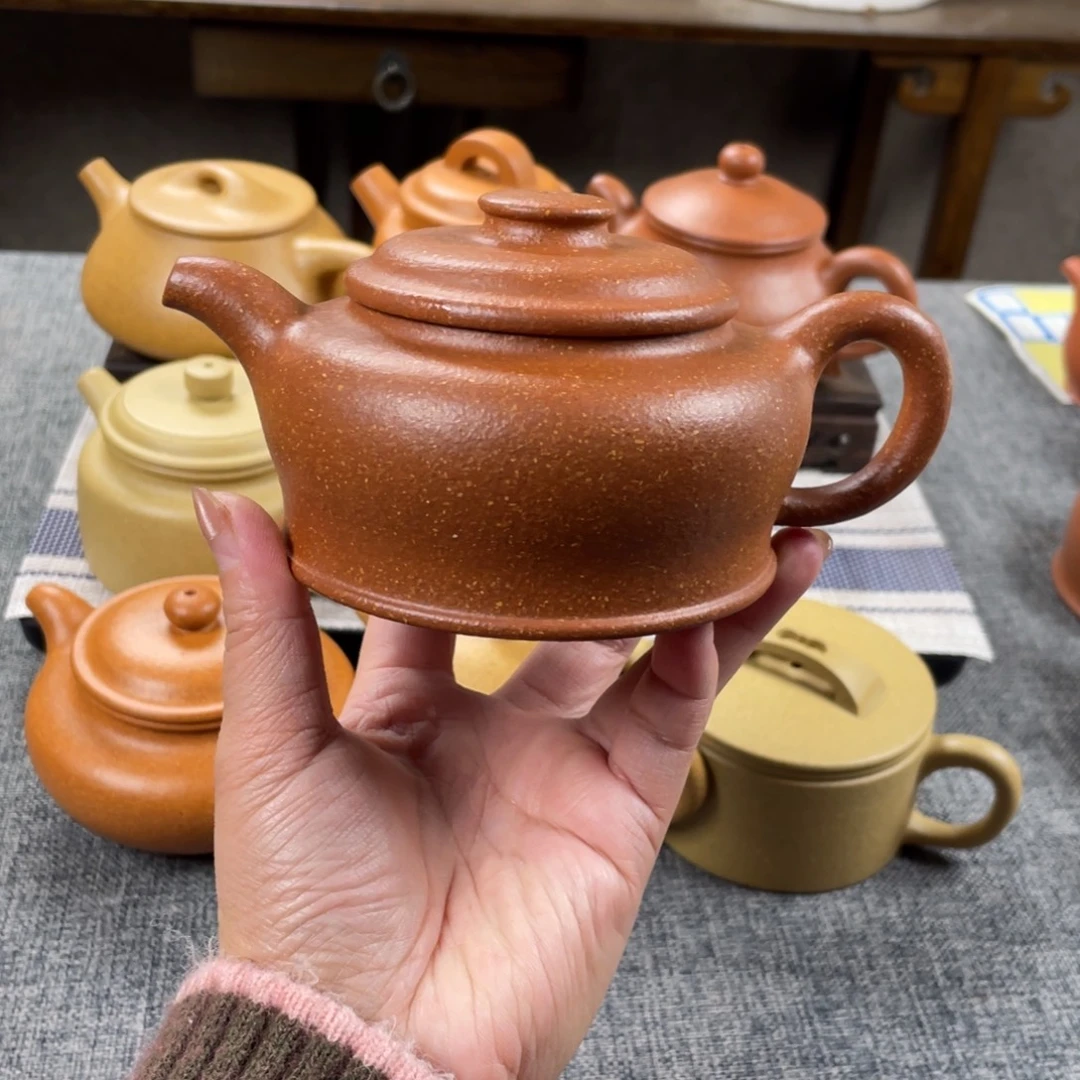 紫砂茶壶红降坡忘优全手16目249手工泥