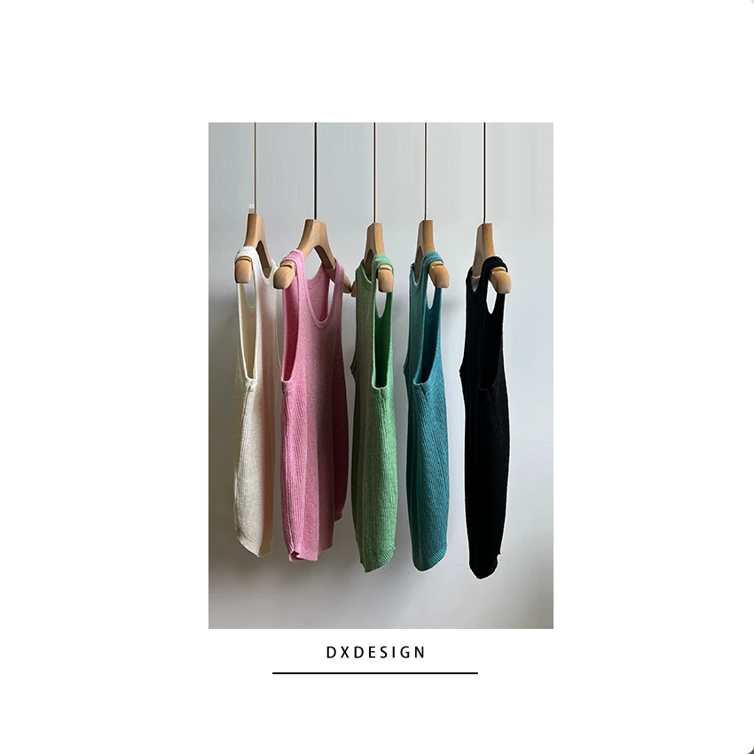 極简懒人背心 慵懒松弛感苎麻混纺质感气质无袖圆弧下摆针织上衣