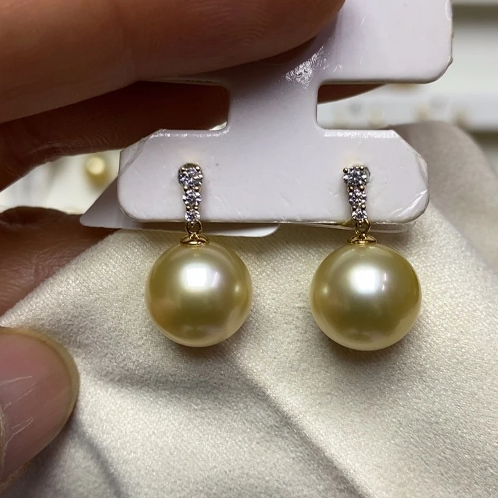 海水珍珠金珍珠耳坠18K金镶嵌