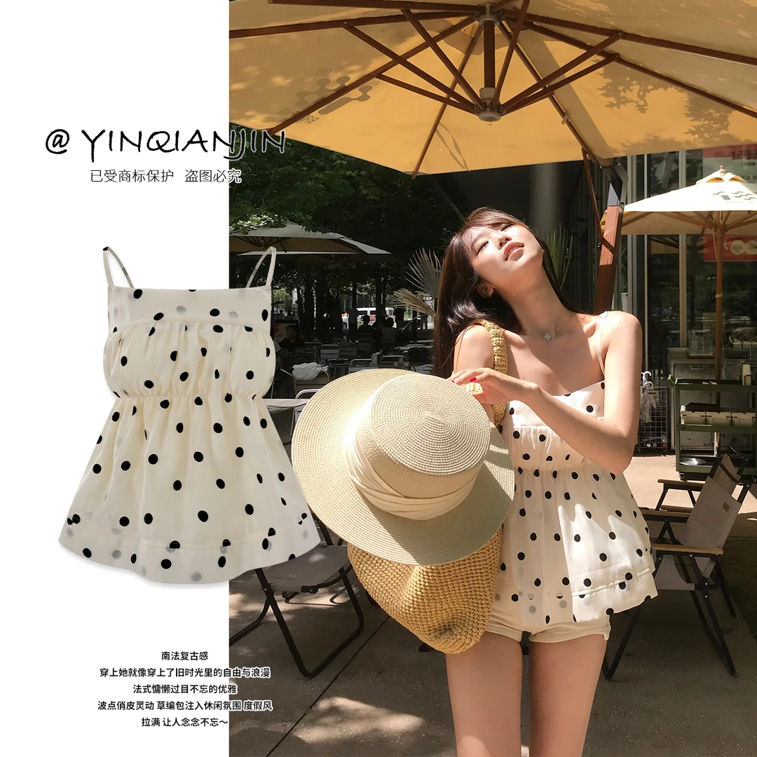 尹千金J【椰林少女】莱赛尔70俏皮灵动过目不忘度假波点吊带S257033