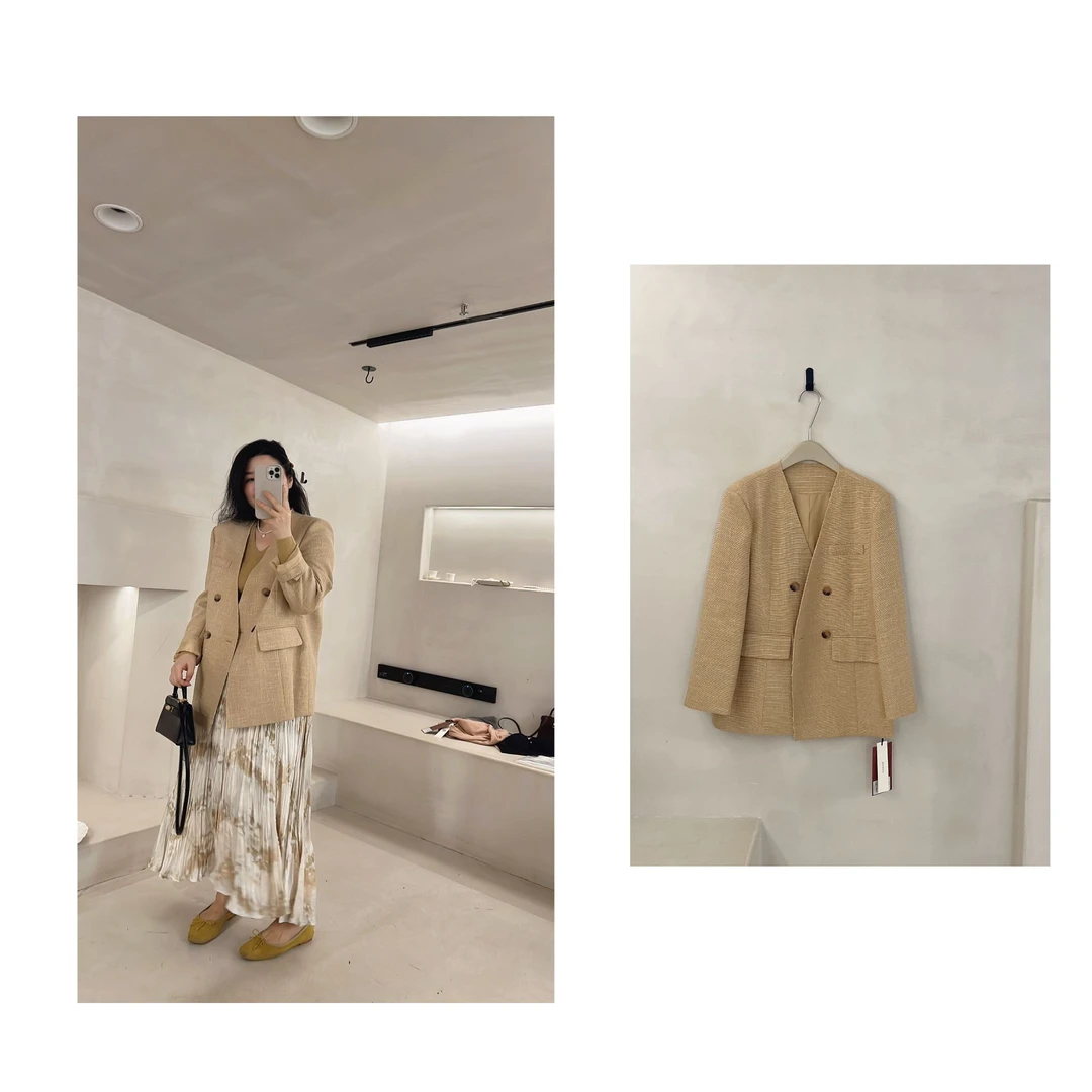 Veemaa】湖畔 春季新款设计感黄色西装外套