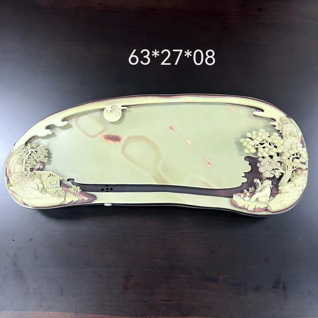 紫袍玉带石茶盘手工雕刻椭圆创意家用功夫茶具泡台精致茶道精美