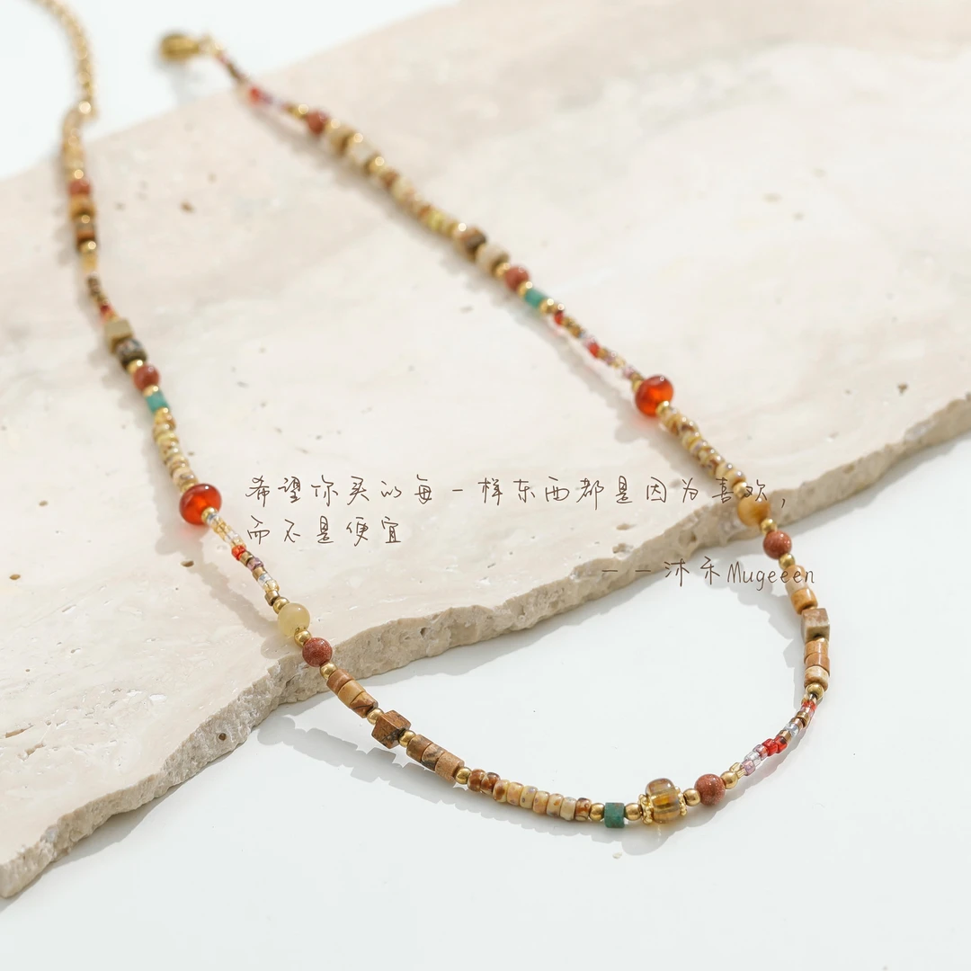 钛钢项链 【油画】原创设计小众民族风项链复古钛钢颈链坠链