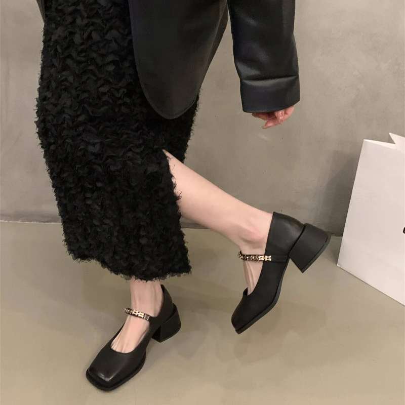 粗跟高跟鞋2025新款春秋冬季黑色玛丽珍小皮鞋女鞋子法式晚晚单鞋