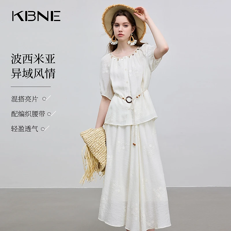KBNE衬衫女2025新款爆款洋气夏季薄款复古法式亮片刺绣波西风衬衫