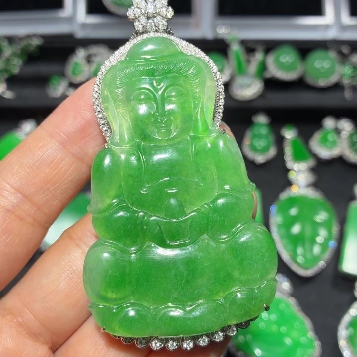 翡翠18K金镶嵌吊坠(不含链)翡翠