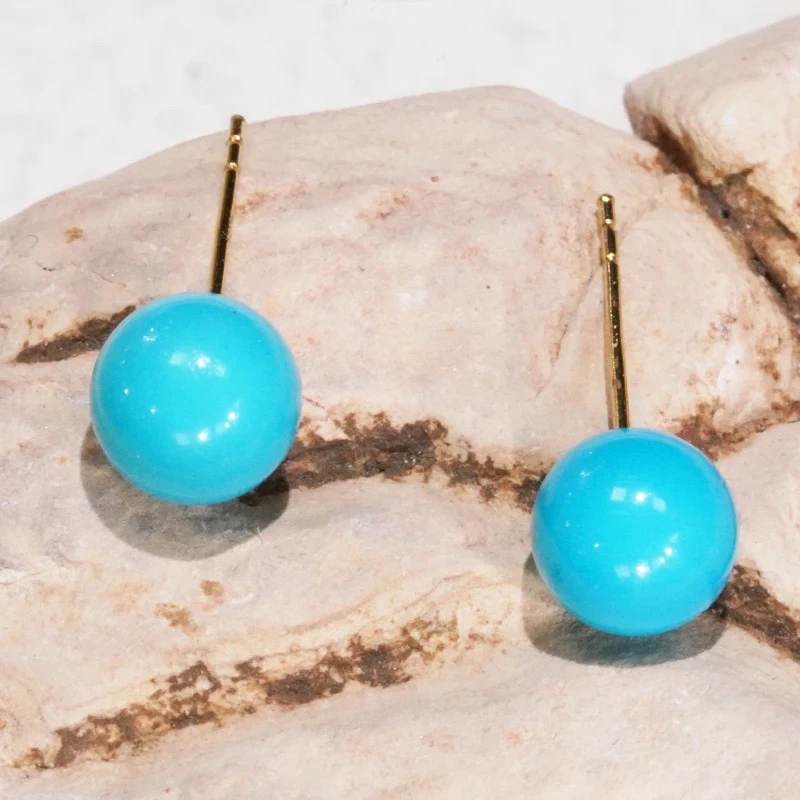 18k金绿松石珠珠时尚简约百搭耳钉（约卡6mm左右）