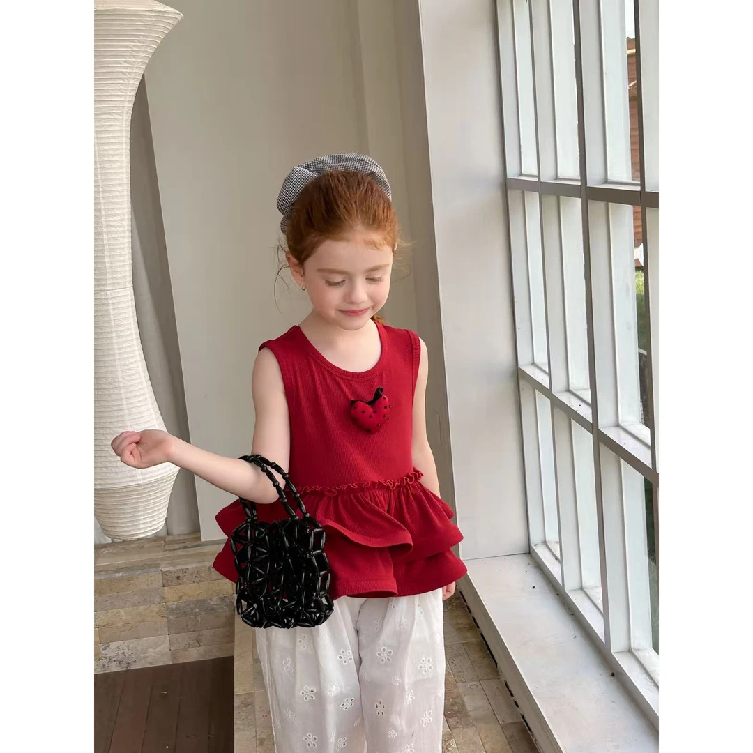 【现货】252-蜜桃汁童装2025年夏季新款女童草莓背心-57279红色