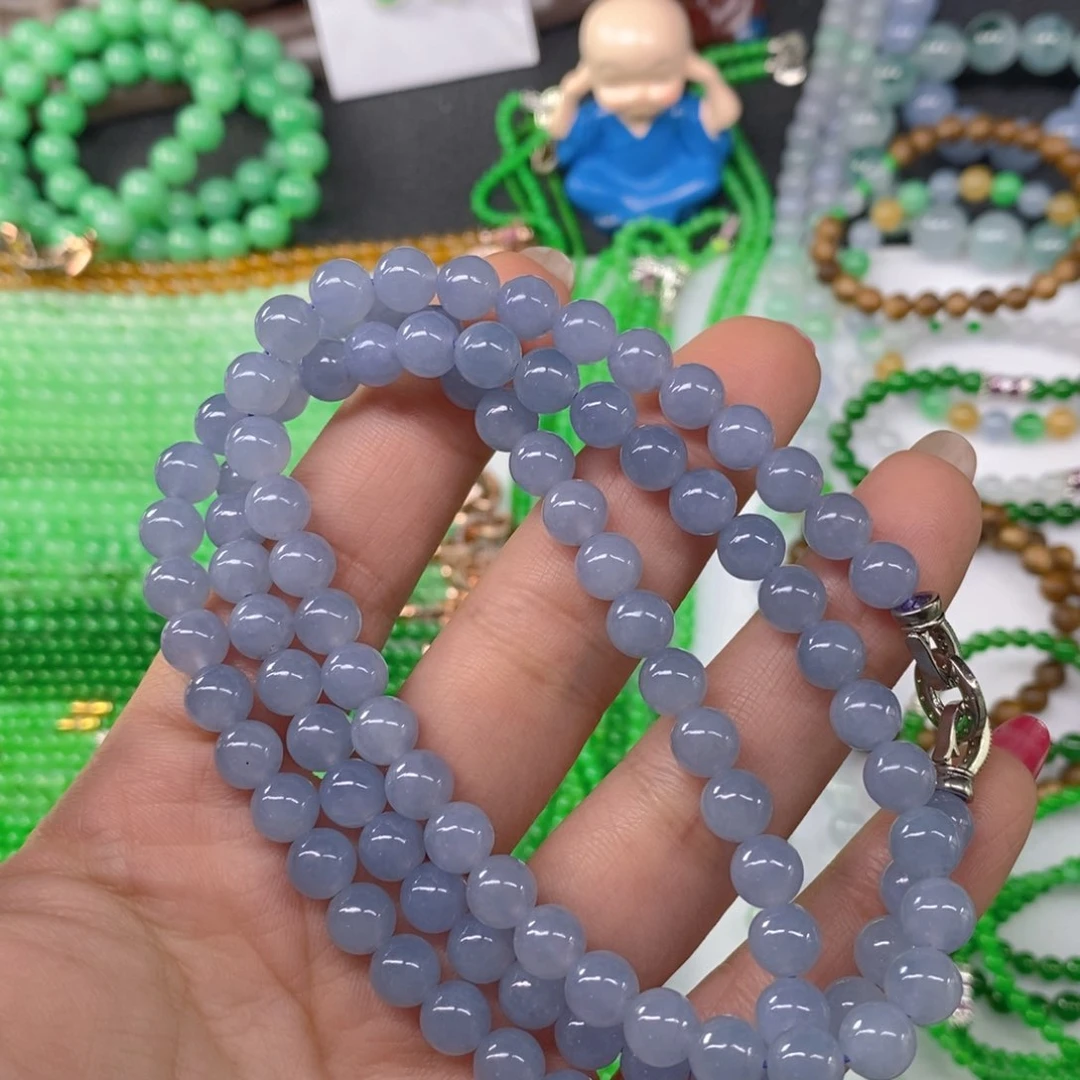 颈饰未镶嵌翡翠缅甸天然翡翠冰种紫项链7