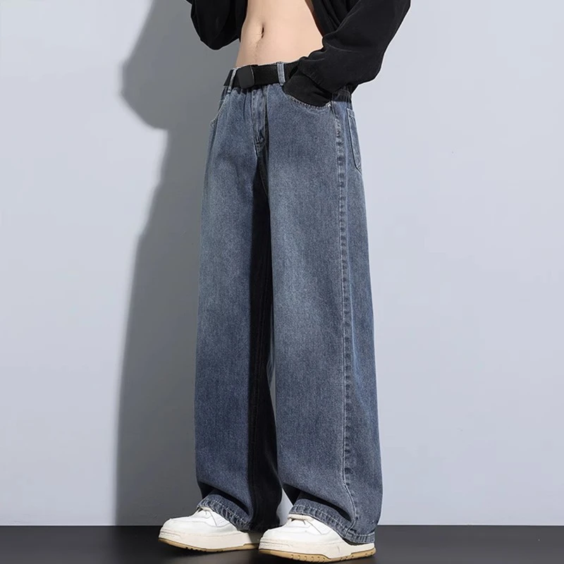 GS潮流复古牛仔裤男士直筒宽松美式高街潮牌休闲简约阔腿长裤子男
