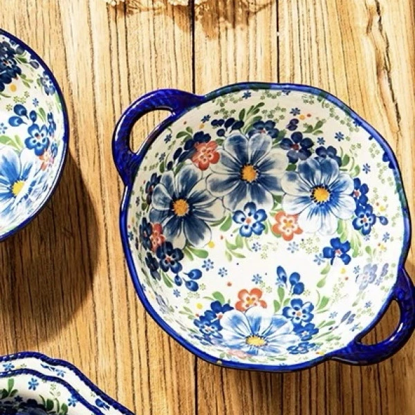 波西米亚波琳娜9.5英寸双耳家用浮雕汤碗