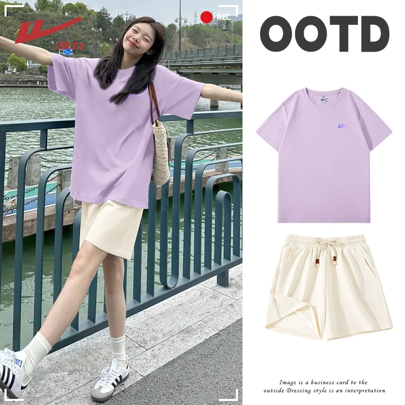 回力洋气衣服2025夏季韩版宽松时尚短袖三分裤两件套休闲运动套装