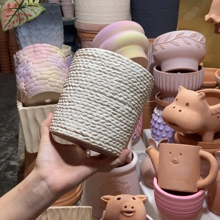 14×13白陶麻绳盆 粗陶1个