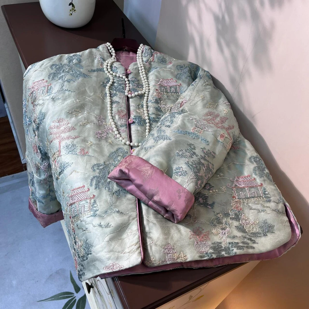 深圳南油女装新中式国风真丝棉服外套女--150