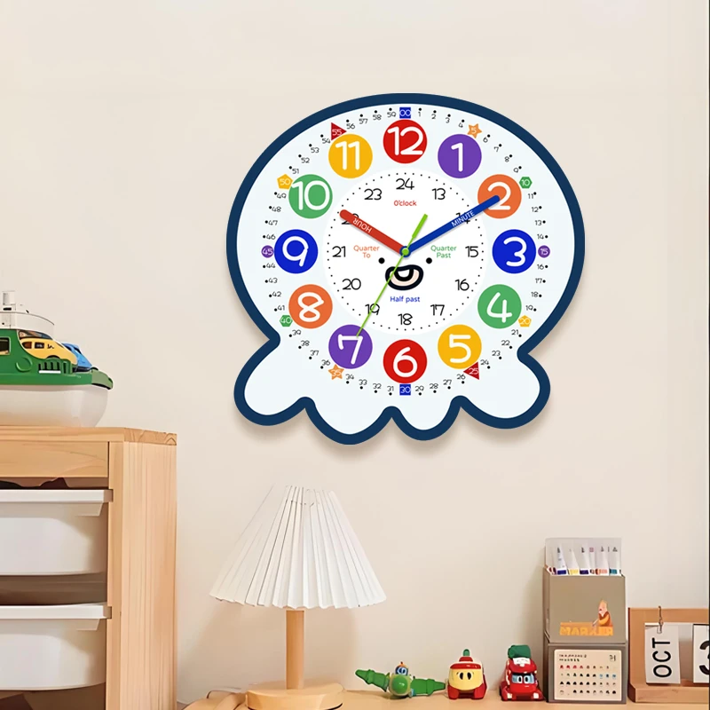早教挂钟学习钟表挂客厅儿童家用时钟卧室挂墙上静音石英钟免打孔