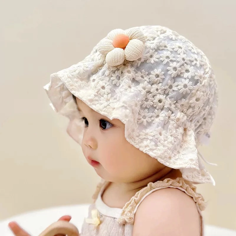 婴儿防晒帽子夏季薄款韩系女宝宝纯棉小月龄渔夫帽遮阳松紧胎帽潮