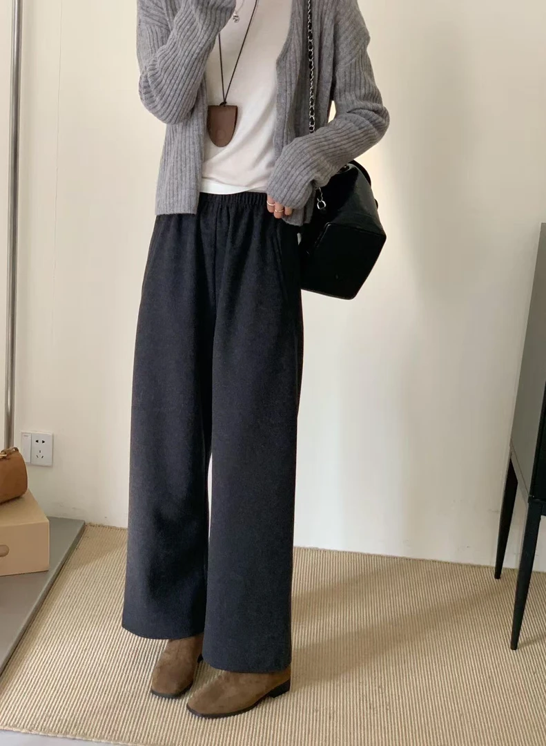 毛呢直筒休闲裤女2025秋季新款大码胖mm高腰遮胯显瘦百搭阔腿裤