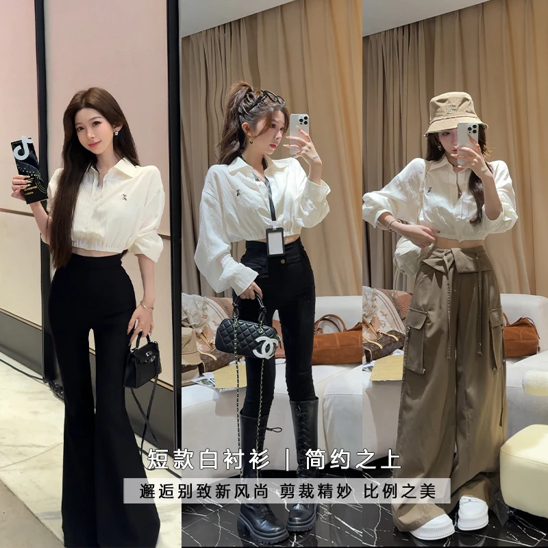 小雨姐姐【绣物衬衫】时尚收腰翻领长袖气质打底休闲衬衫女新款秋