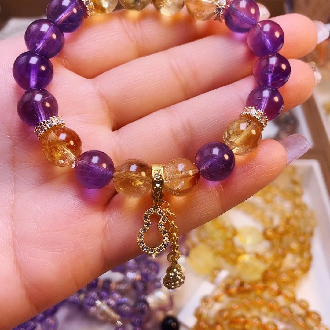 水晶未镶嵌手链紫黄搭配