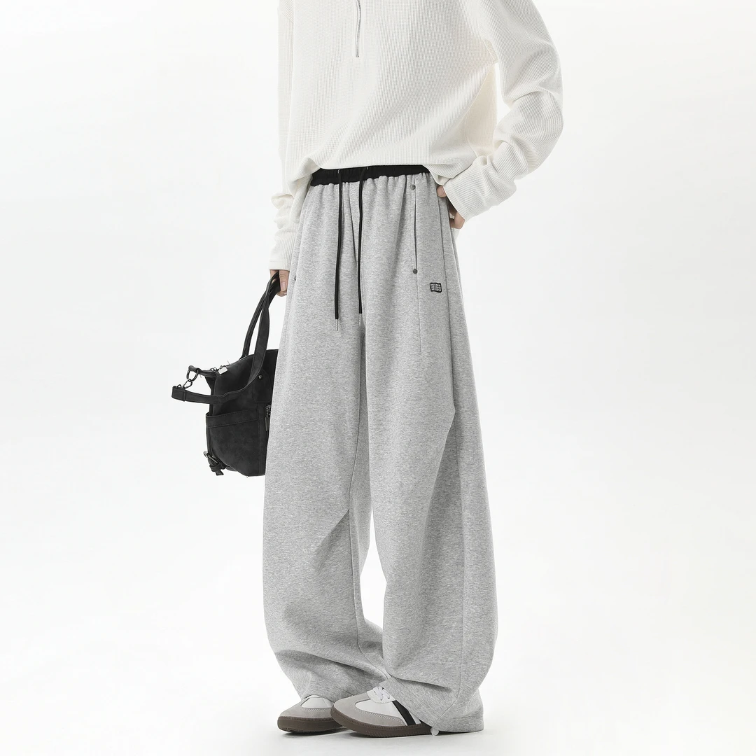 美式重磅设计感褶皱弯刀卫裤男高级感垂感运动裤子宽松直筒休闲裤