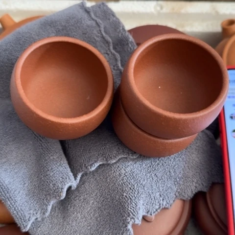 紫砂茶壶古*红降坡泥口杯