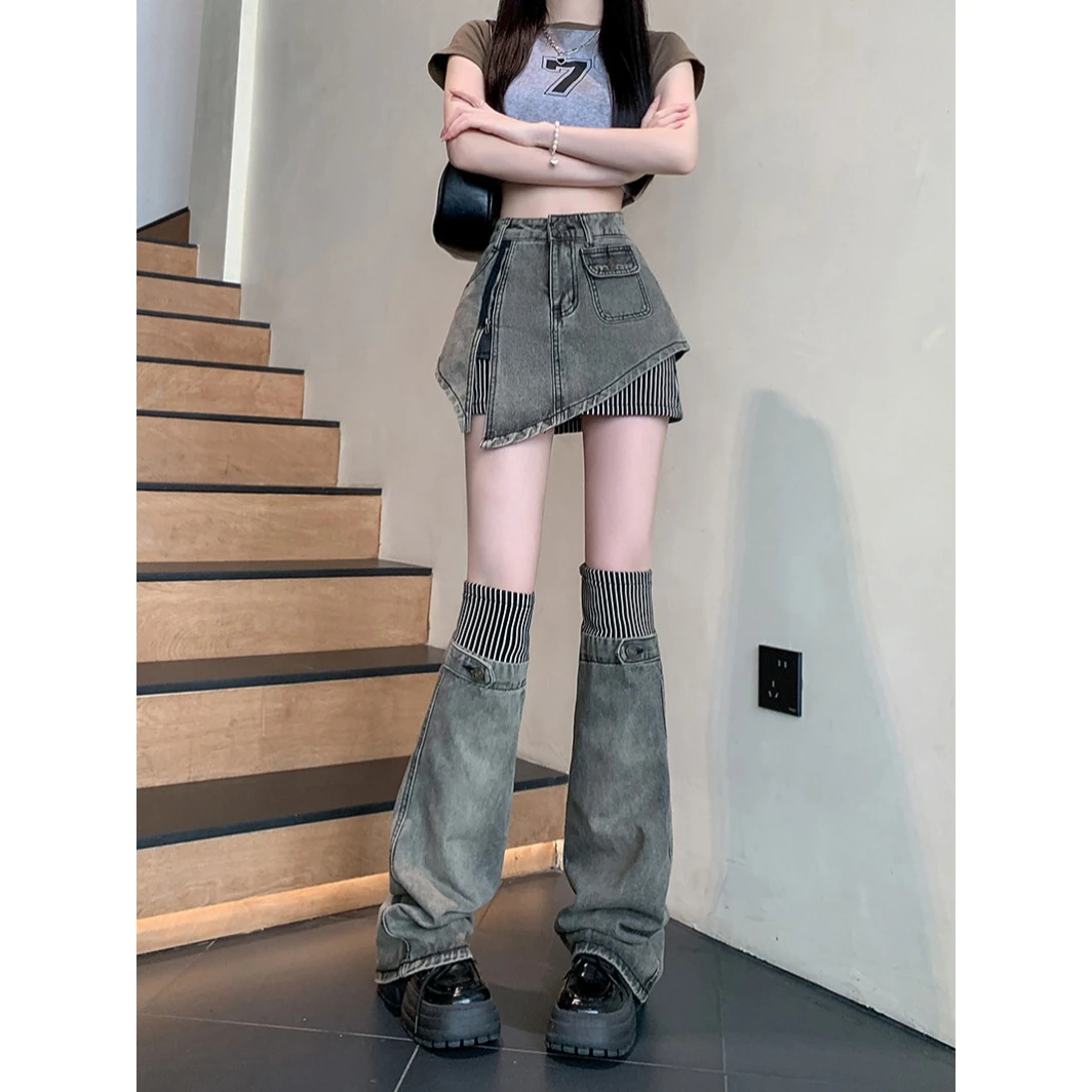 实拍新款~复古牛仔裙子女2024夏季新款穿搭辣妹短裙腿套两件套装